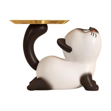 Imagem de KiBcsLic Bandeja de armazenamento de estátua de gato de resina, centro de mesa fofo, entrada moderna, porta-chaves, estatueta de gatinho para armário, estante,