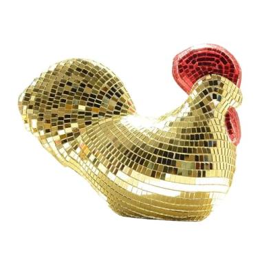 Imagem de Ｂｅｓｇａ Estatueta de galinha em formato de bola de espelho, escultura de, decoração criativa de mesa para casa, festa de ano novo em hotel, Ouro