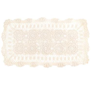 Imagem de ASUNFO Toalha de mesa de renda de crochê, jogo americano floral, cachecóis de algodão, retangulares, feitos à mão, para mesas, cômodas, móveis, 38 x 71 cm