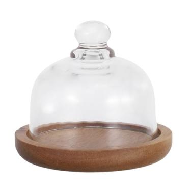 Imagem de Luxshiny Suporte de bolo com tampa de cúpula, 10,5 cm/4,13 polegadas, minisuporte de bolo com tampa, bandeja de madeira para manteiga, pastelaria, biscoitos, frutas, sobremesa, prato de exibição para