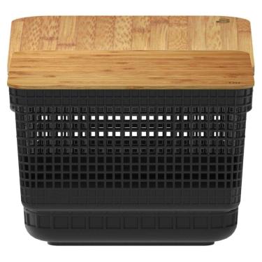Imagem de Cesto Organizador Grid 8,0 Litros com Tampa de Bambu Preto OU