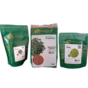 Imagem de Horticeres Semente Coentro 500g + Quiabo Speedy + Alface Crespa Ariel 