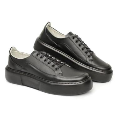 Imagem de Tênis Sneaker em Couro Legítimo Masculino Sola Alta Confortável Estilo Urbano