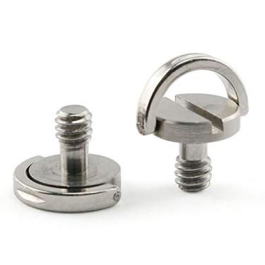 Imagem de Parafuso articulado E-excepcional com anel em D 2 peças 1/4 – 20 10 mm de comprimento da rosca D eixo de aço inoxidável câmera de liberação rápida da placa de montagem parafusos de fixação para tripé de câmera monopé placa QR