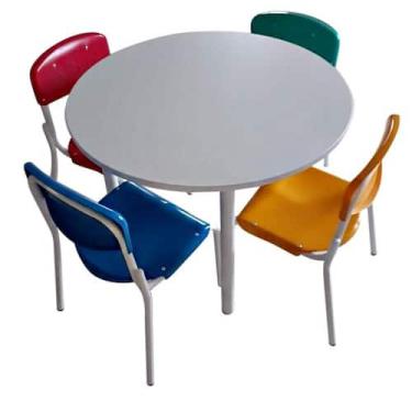 Imagem de Conjunto infantil mesa branca em Mdf Alt.: 570mm c/ 4 cadeiras colorid