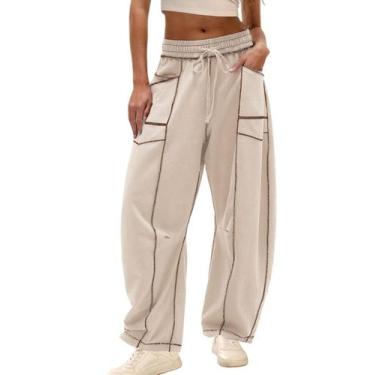 Imagem de Calça de moletom Athlisan Baggy Barrel feminina cáqui tamanho M