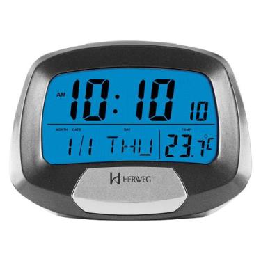 Imagem de Relógio Despertador HERWEG digital cinza metálico 2977-071