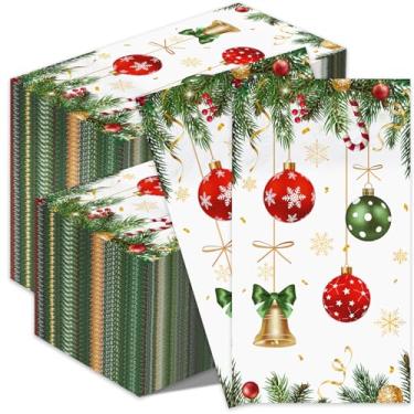Imagem de Lokigo 200 guardanapos de papel descartáveis de Natal, guardanapos de papel decorativos de Natal com 2 camadas, guardanapos de coquetel vermelhos e verdes, toalhas de mão de convidados para férias