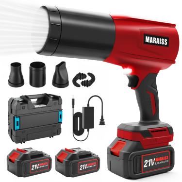 Imagem de Soprador de folhas sem fio com 2 baterias de 4,0 A 15000 mAh, motor sem escova, soprador de jato turbo de baixo decibel leve com tampões de ouvido profissionais para limpeza de pátio, soprando água do