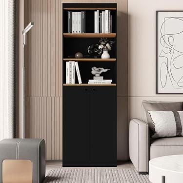 Imagem de Armário Organizador com 5 Prateleiras e 2 Portas Luxo | Estante Multiuso para Quarto, Escritório e Sala (Preto/Nature)