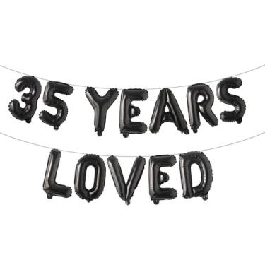 Imagem de Faixa de balão amada por 35 anos, guirlandas de glitter multicoloridas para artigos de decoração de festa de aniversário de 35 anos/aniversário de casamento (35 anos amados preto)
