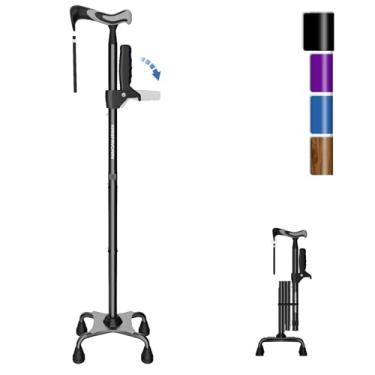 Imagem de KingPavonini Bengala de caminhada para mulheres/homens com segunda alça, bengala quádrupla dobrável e ajustável com base de 4 pontas para ficar em pé, ajuda leve para caminhadas para idosos e adultos