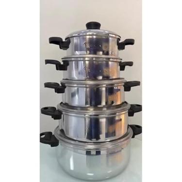 Imagem de Jogo de Panelas 5 Peças em Alumínio Antiaderente com Tampas de Vidro e Cabos Antitérmicos (Polido,TPA)