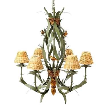 Imagem de Lustre Pendente Clássico Leblon em Metal e Folhas de Ouro Para Sítio F