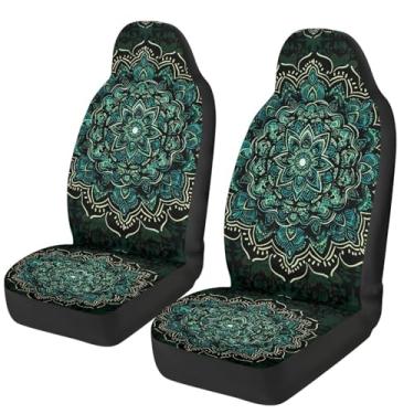 Imagem de gearider Boho Mandala Flower Capas de assento de carro antiderrapantes capas de assento de automóvel verdes capas de assento alto conjuntos de interiores automotivos ajuste universal para a maioria