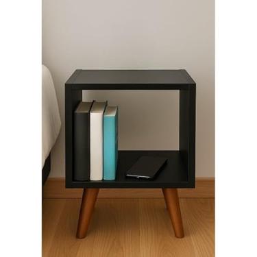 Imagem de Nichos para Mesa de Cabeceira 42x22,5cm - Criado Mudo Quadrado com Pés - Preto/Branco/Madeirado/Natural(preto)
