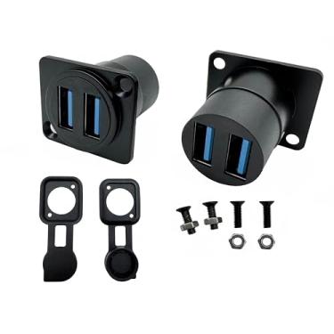 Imagem de Halokny Conector de passagem USB 3.0 de duas portas duplas tipo D, acoplador de montagem em painel USB 3.0 duplo, adaptador de transferência de dados e soquete de carregamento fêmea para fêmea