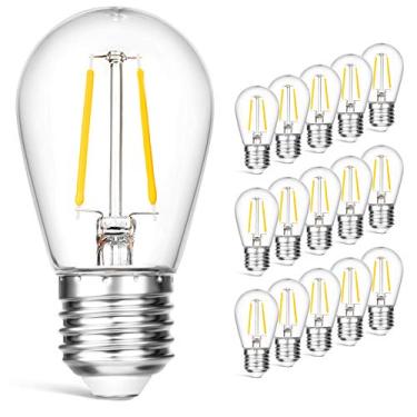 Imagem de VISTERLITE Pacote com 15 lâmpadas de corda externa de substituição de LED S14 reguláveis à prova de estilhaços, 2700K 2W LED plástico E26 Base de parafuso média lâmpadas Edison equivalentes a 11-25 watts