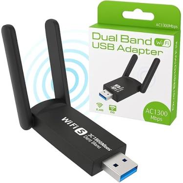 Imagem de Adaptador Placa Wi Fi USB 3.0 Rede Dual Band 2.4GHz E 5.8GHz Taxa De Transferência 1300Mbps Alta Performance Para PC Notebook