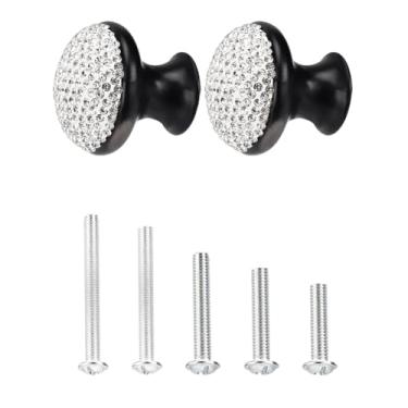 Imagem de 2 maçanetas de gaveta de cristal 35 x 37 mm liga de alumínio preto meio redondo puxadores de armário puxadores de armário para cozinha armário banheiro porta gaveta hardware