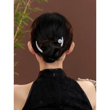 Imagem de 1 grampo de cabelo com padrão de lua crescente, garfos de cabelo de liga com contas de plástico ABS presilhas elegantes para decorações de cabelo acessórios para mulheres, longo, curto, fino, grosso