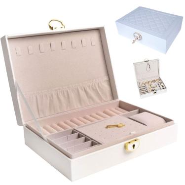 Imagem de Porta Joias Brinco Anel Pulseira Cordao Relogio Acessorio Estojo Caixa Armazenamento Penteadeira Mesa Bancada Seguro