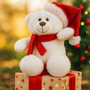 Imagem de Urso Natal Amigo Do Papai Noel Com Cachecol E Gorro De Neve Presente L