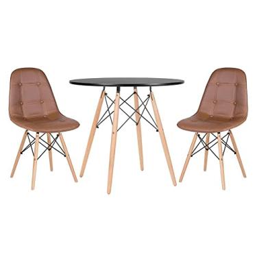 Imagem de Loft7, KIT - Mesa Eames 80 cm preto + 2 cadeiras Eames Botonê marrom