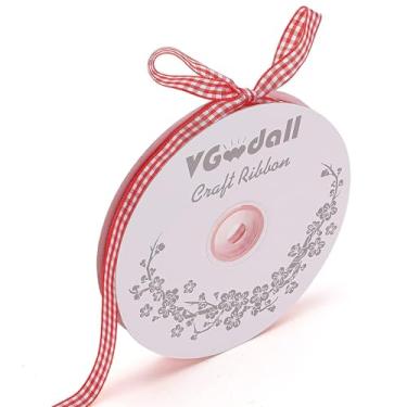 Imagem de VGOODALL Fita de guingão vermelho, 0,9 cm x 50 m vermelho e branco fino artesanato fita Buffalo Checker fitas para acessórios de cabelo, piquenique, escola e embrulho de presente de aniversário