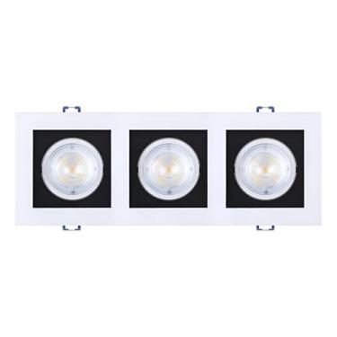 Imagem de Spot Embutir Triplo Recuado Branco com preto Quadrado LED Integrado 3000K 15W Bivolt