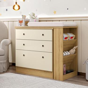 Imagem de Cômoda Bebê Com Colchão Trocador Impermeavel Fraldas Roupas Infantil M