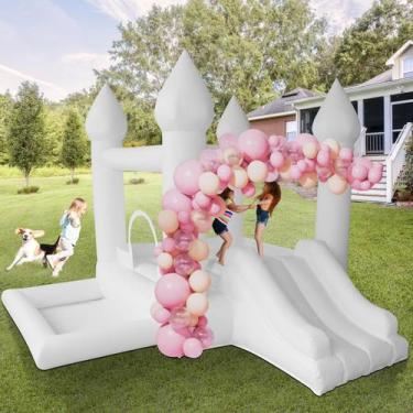 Imagem de Bounce House Castle AKSPORT inflável branco com escorregador 270x270x2