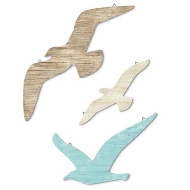 Imagem de Decoração de parede Putuo Decor Seagull Wood 3 peças com ganchos de 17
