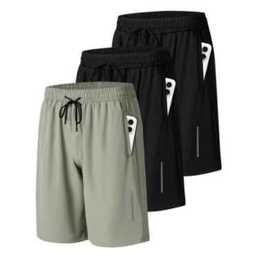 Imagem de Shorts de ginástica esportiva JWJ para homens com bolsos com zíper