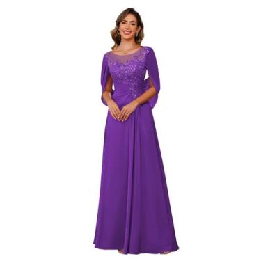 Imagem de Vestido longo de chiffon roxo RUMUGUYA A Line para mãe da noiva