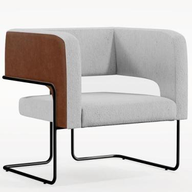 Imagem de Poltrona Base Aço Preto material sintético Marrom Linho Cinza - LYAM D