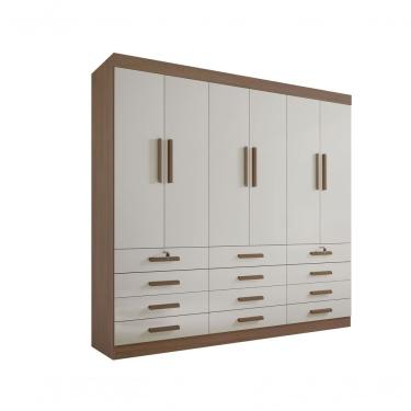 Imagem de Guarda Roupa Casal 6 Portas 12 Gavetas Sem Pés Mônaco Plus D' Doro Castanho/off White