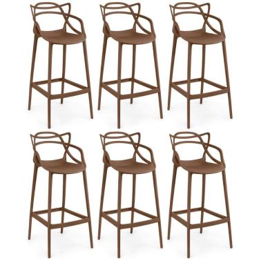 Imagem de Kit 6 Banquetas Allegra Com Encosto Design Cozinha/bancada - Marrom