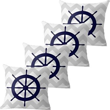 Imagem de Kit 4 Capas De Almofadas Azul Timão Navegação Marítima
