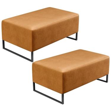 Imagem de Kit 02 Puffs Cléo W01 Base Ferro 90 Cm Couríssimo Whisky