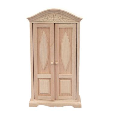 Imagem de Armário de casa de bonecas em miniatura em madeira inacabada em escala 1:12