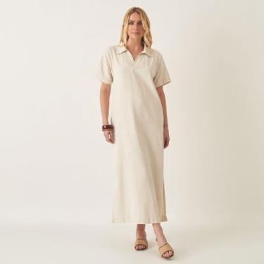 Imagem de Vestido Longo Evasê Linho com Gola Polo - Bloom, Cru, GG