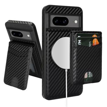 Imagem de SkyEagle Capa carteira compatível com Magsafe 2 em 1 destacável para Google Pixel 8 com porta-cartões mulheres e homens, couro sintético magnético com bloqueio de RFID, compartimentos de crédito, capa