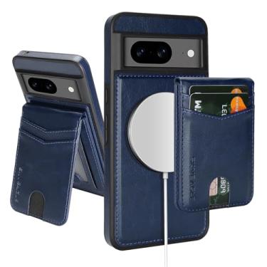 Imagem de SkyEagle Capa carteira compatível com Magsafe 2 em 1 destacável para Google Pixel 8 com porta-cartões mulheres e homens, couro sintético magnético com bloqueio de RFID, compartimentos de crédito, capa