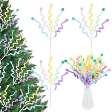 Imagem de 12 peças de palitos de árvore de Natal, decoração pastel, enfeite de árvore de Natal, palitos encaracolados, enfeites coloridos para pendurar para guirlanda de Natal, enchimento de vaso para casa