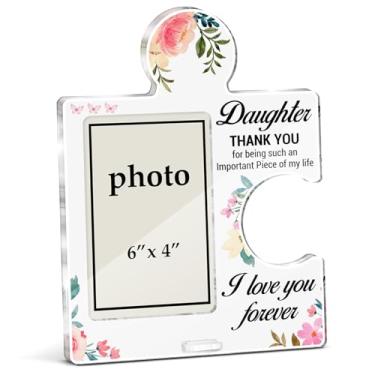 Imagem de XFFJGVR Porta-retrato de mãe e pai, presente fofo de pai para filha, ideia de presente de aniversário e Natal, peça de quebra-cabeça de acrílico, molduras para fotos, foto vertical de 15 x 10 cm