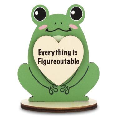 Imagem de Placa de mesa inspiradora sapo "Everything is Figureoutable", presente de escritório de cura, decoração de sapo de apoio emocional, presente de alívio de estresse motivacional, LBR1