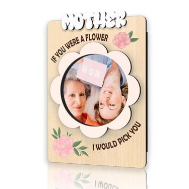 Imagem de DRWJPAT Porta-retrato magnético para mãe, mini molduras magnéticas para geladeira e armário, Natal, aniversário, Ação de Graças, Dia das Mães, presente para mamãe, imãs florais de madeira -A07