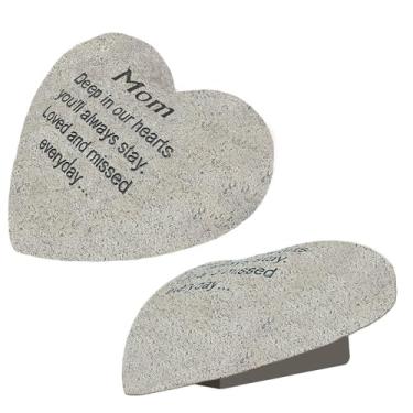 Imagem de UGKIamous Pedra memorial de coração para mãe, memorial de jardim em memória de presentes de um ente querido, resina durável para jardim interno/externo, casa, decoração de túmulos