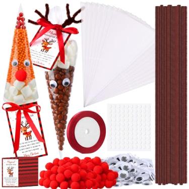 Imagem de Spakon 50 unidades de sacolas de Natal de celofane DIY Papai Noel mágicas de rena, lembrancinhas de festa de Papai Noel, topos para presentes de Natal, algodão, pipoca, doces, suprimentos